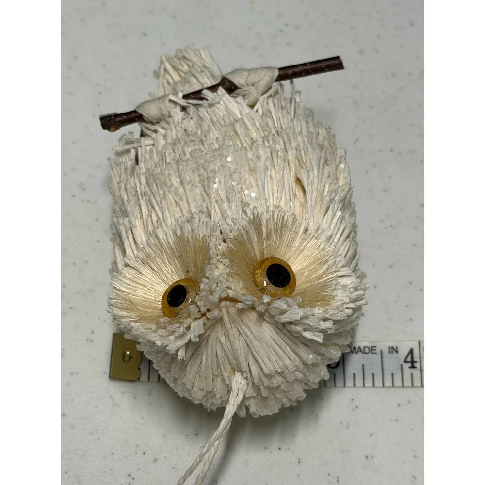 Vintage White Owl on Perch Christmas Ornament 5.5